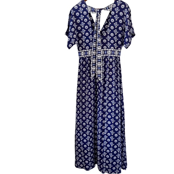 Garnet Hill Navy Blue Floral Print Maxi Dress Size 6 - Picture 8 of 16